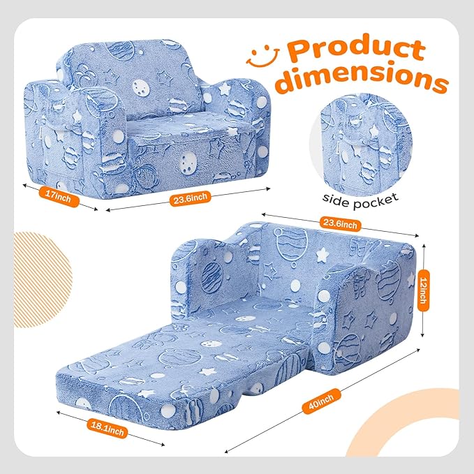 MeMoreCool Glowing Astronaut Planet Kids Chair, 2-in-1 Glow-in-the-Dark Space