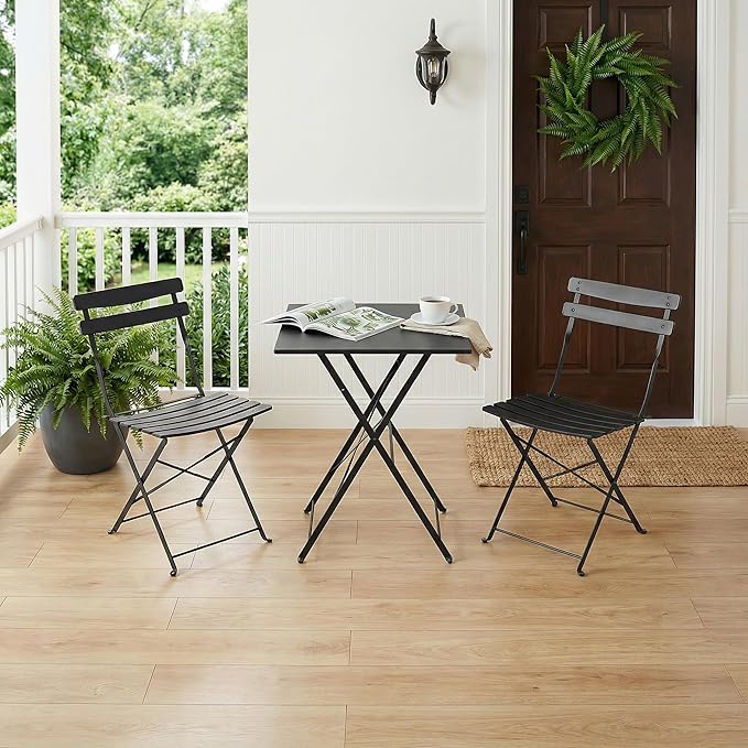 GarveeLife 3 Piece Patio Bistro Set, Folding Patio Bistro Table and Chairs Set
