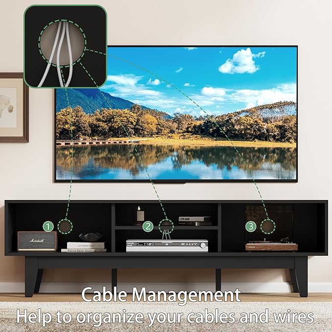 Fluted TV Stand for 55 65 Inch TV, Mid Century Modern Entertainment Center
