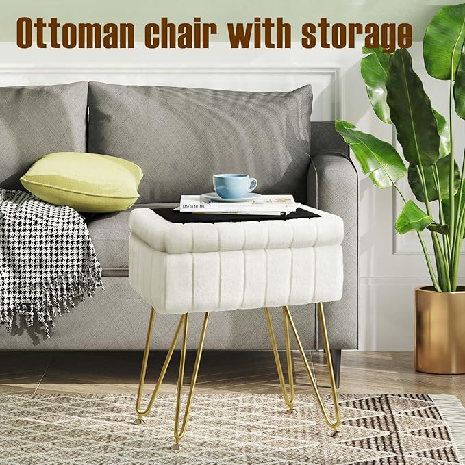 Greenstell Vanity Stool Chair Faux Fur
