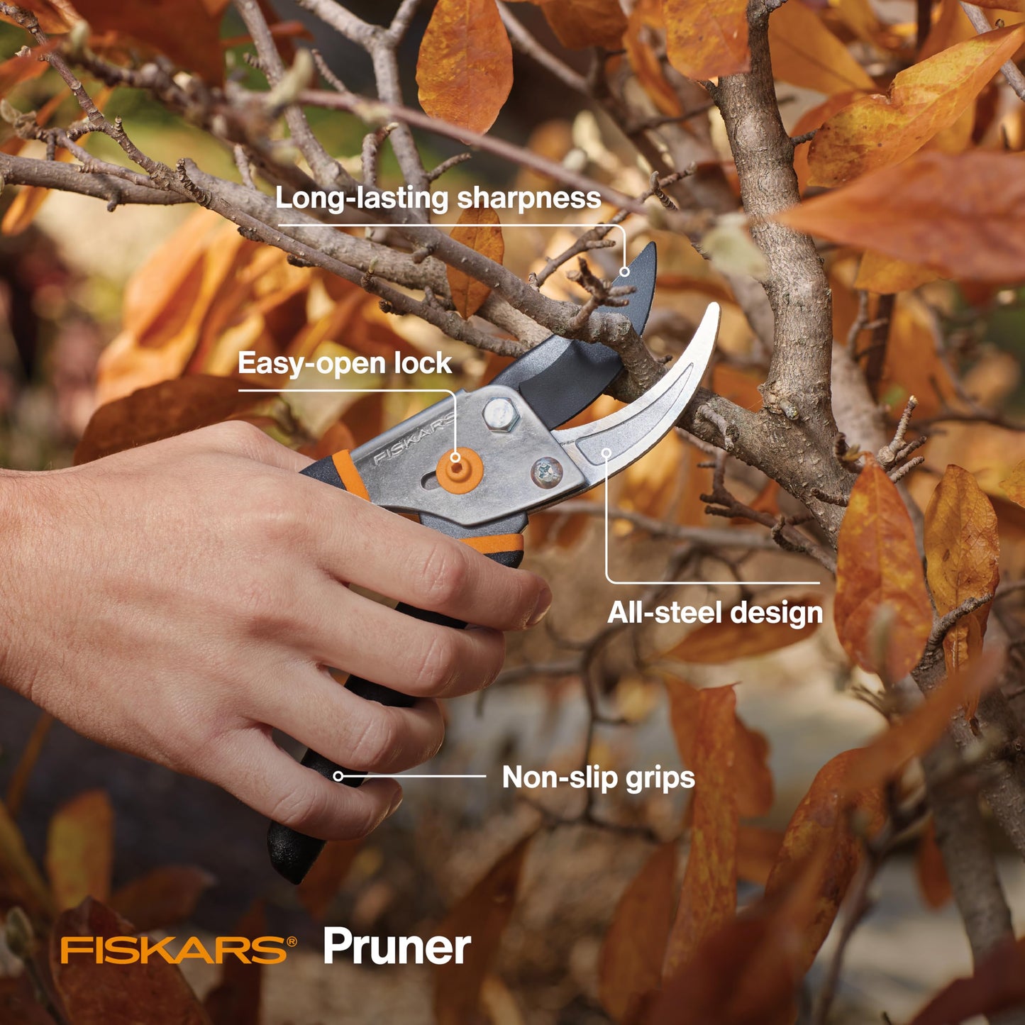 Fiskars 4-Piece House Plant Starter Tool Gift Set, Plant Care Accessories Set for Indoor Gardening and Potting, Pruning Shears with Steel Blade, FiberComp Trowel & Cultivator, L/XL Garden Gloves