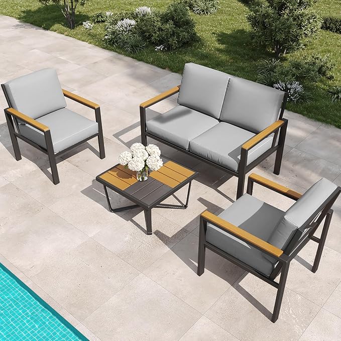 4-Piece Outdoor Patio Furniture Set, Metal Conversation Sofa Set