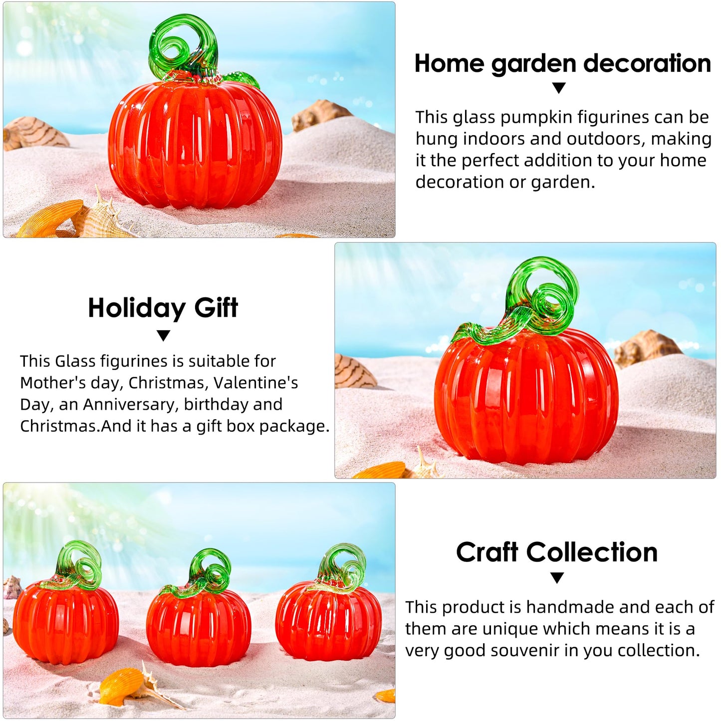 Hand Blown Art Glass Pumpkin Collectible Figurines, Glass Pumpkin Paperweight, Thanksgiving Halloween Gifts Decor, Home Decoration, Office Decoration. (Orange)