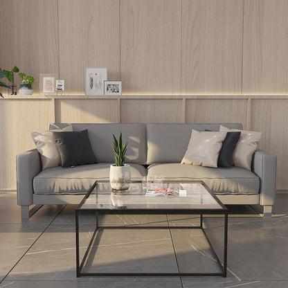 Glass Coffee Table Modern Center Table,Minimalist Coffee Table Sofa Side Tea Table for Living Room,Tempered Glass-top with Sturdy Metal Frame, Easy Assembly,26.4 x 26.4 x 15.7 Inches, Black