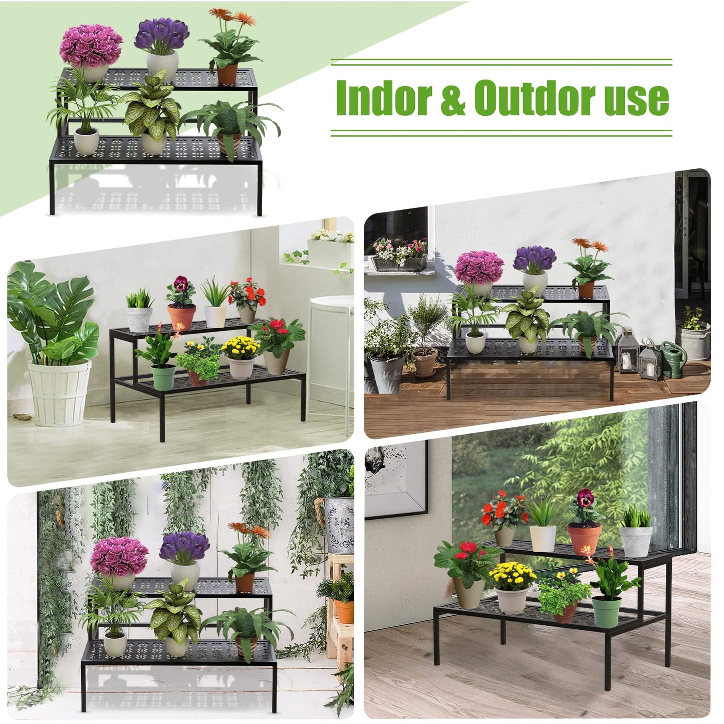 Metal Plant Stand Metal 2 Tier Potted Multiple Flower Pot Holder Plant Shelf Indoor Plants Multiple,Outdoor Heavy Duty Planter Display Shelving Unit for Patio Garden Corner Balcony Living Room(Black)