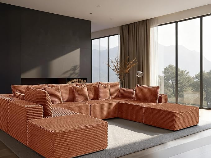 138" Cloud Sectional Couch, Comfort U Shaped Sofa