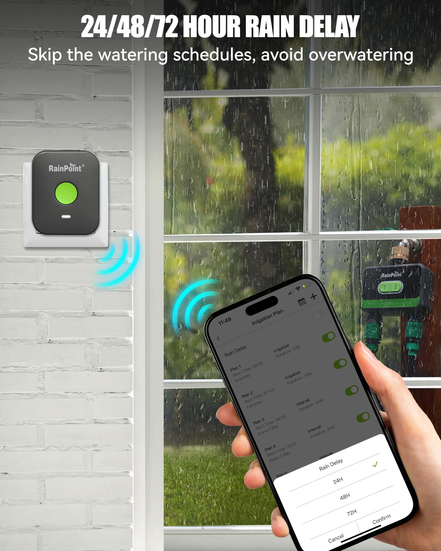 RainPoint WiFi Water Timer for Garden Hose with Brass Inlet, 2-Zone Smart Sprinkler Hose Timer, WiFi Irrigation Controller, Automatic Watering System for Lawns and Yard