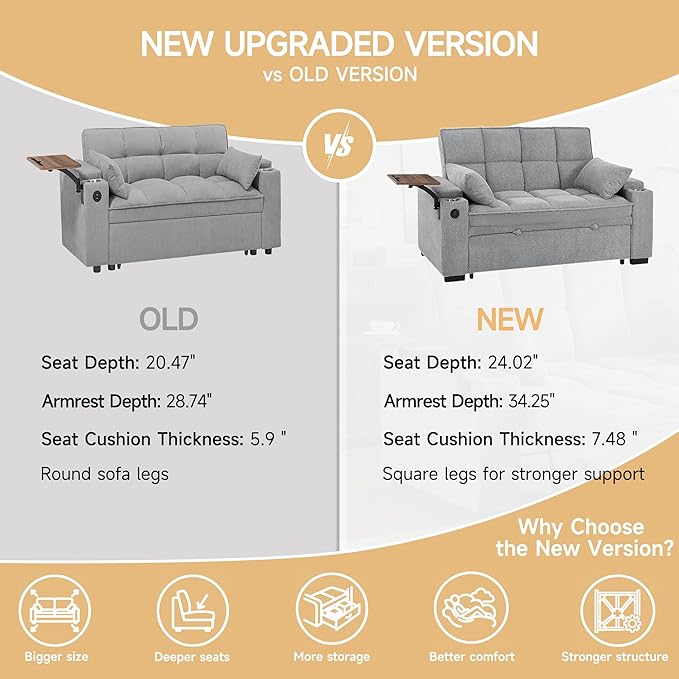 Auvsoce 65'' Chaise Lounge Chair Indoor, 3-in-1 Convertible Sofa Bed