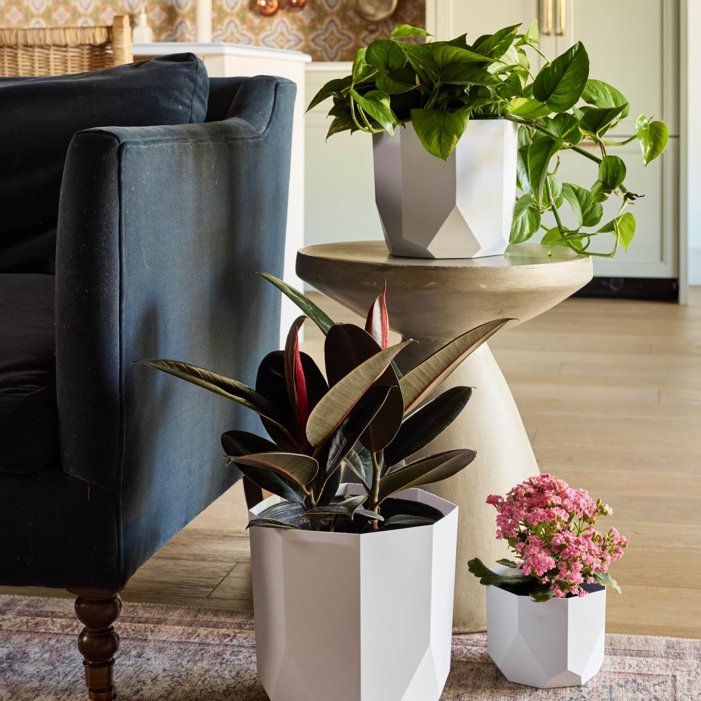 Bloem Tuxton 6" Modern Plastic Planter - Geometric Indoor/Outdoor 0.5 Gal Capacity Pot, White