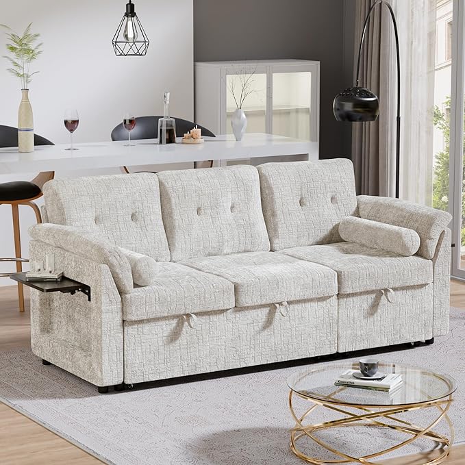 Convertible Sleeper Sofa Bed, 63 Inch Chenille Pull Out Couch