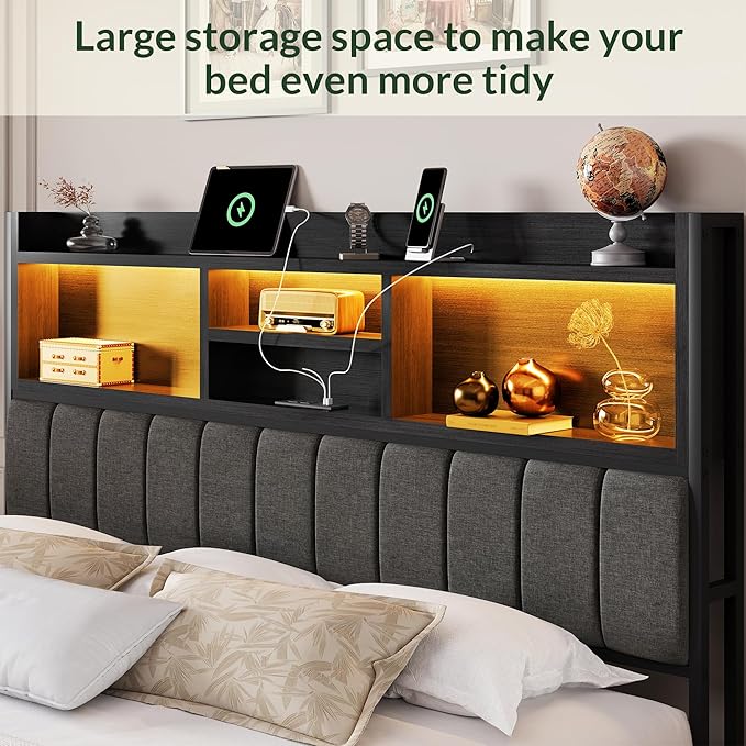 LARMACE King Bed Frame with 6 Storage Drawers, Bed Frame King Size with Linen