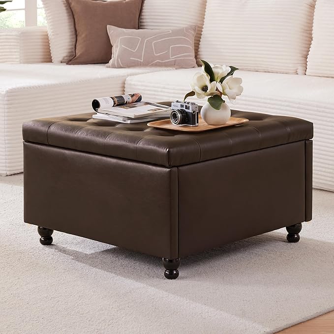 Weture 30 Inch Large Square Storage Ottoman Coffee Table, Oversized Square