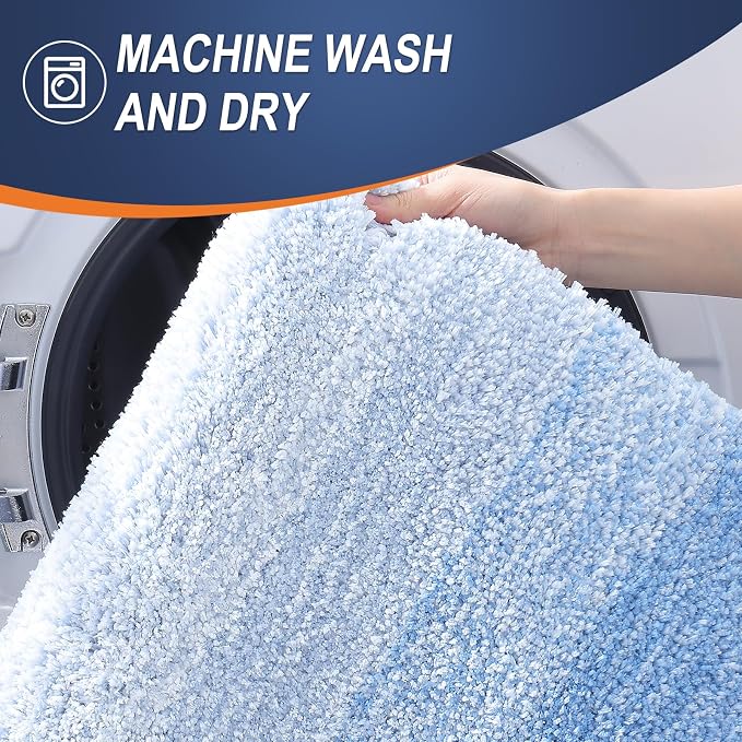 OLANLY Bathroom Runner Rugs Mat 47x17, Extra Soft Absorbent Microfiber Bath Rugs, Rubber Backing, Quick Dry, Washable Long Bath Mats for Bathroom, Tub and Shower, Home Decor Accessories, Light Blue