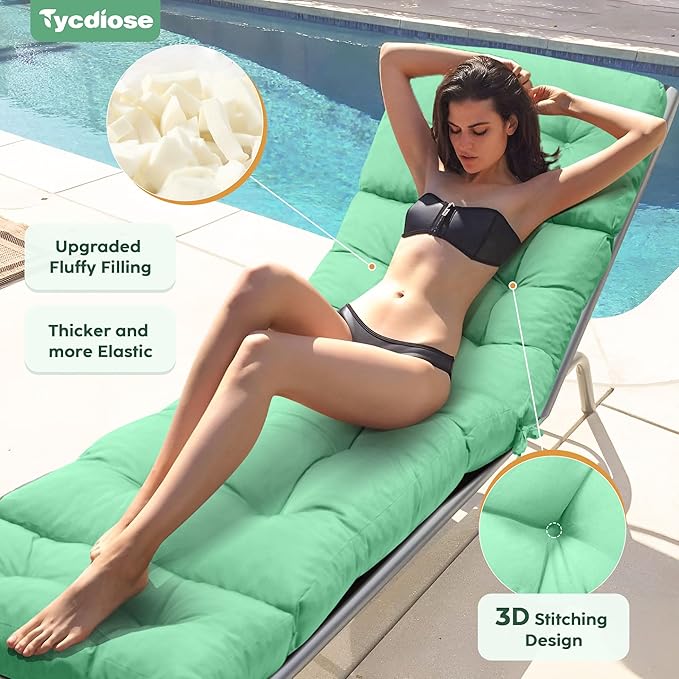 Outdoor Chaise Lounge Chair Cushion Waterproof 74.4 x 22 x 4.7 Inches Memory