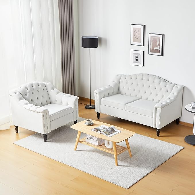 LEVNARY Chesterfield Loveseat Velvet, Upholstered Sofa