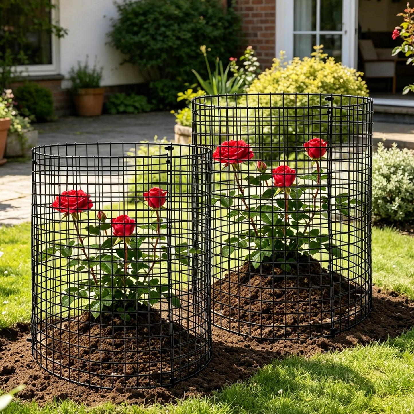 YEXEXINM 10 Pack Garden Plant Protectors from Animals 12"x12" Wire Plant Protectors with Ground Stakes&Nylon Tie Metal Plant Cage to Keep Animals Out Chicken Wire Cloche for Flower Vegetable