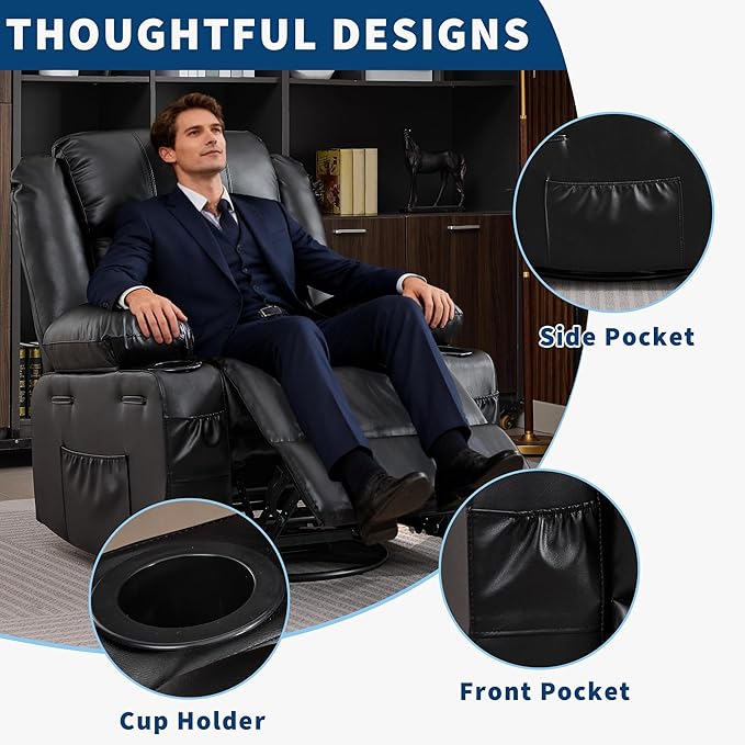 Rocking Recliner Chair for Adults Wide 360° Swivel Rocker Recliner