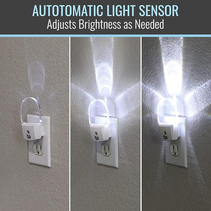 HealthSmart LED Compact Nightlight, Pack of 2, Warm Soft Light Technology, Automatic On/Off Sensor, Slim & Sleek Modern Design, White