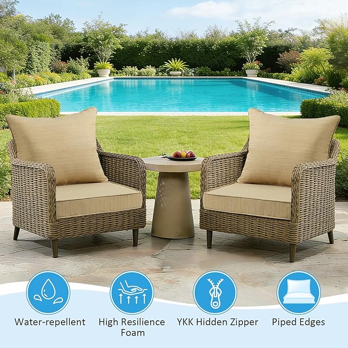 Outdoor Deep Seat & Back Cushion Set, 24 x 24 Inch Water Repellent and Fade