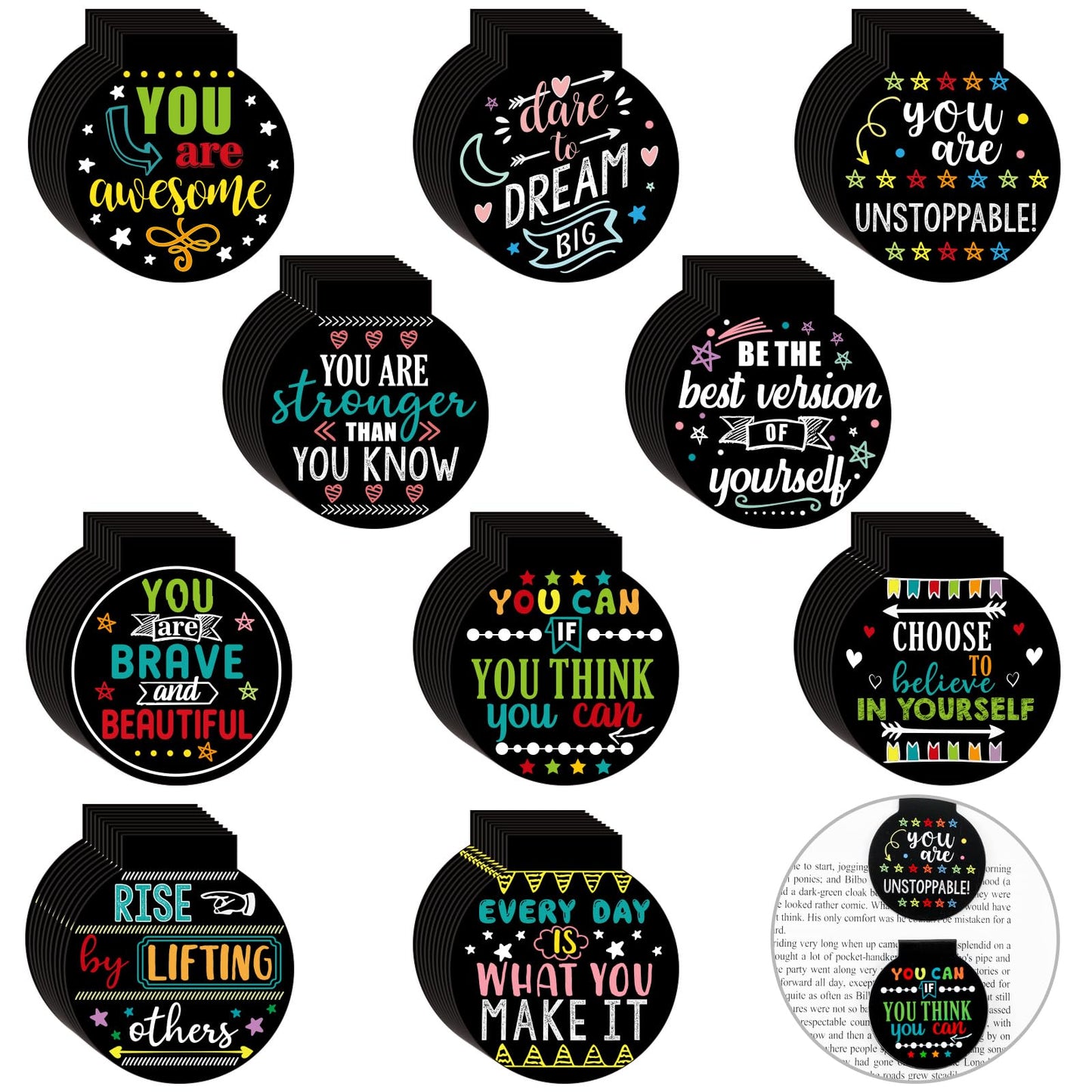 AmazingSpark 100 Pcs Magnetic Bookmarks Bulk Inspirational Magnet Book Marker Clips Motivational Reading Awards for Students Office Classroom Book Lover Gifts