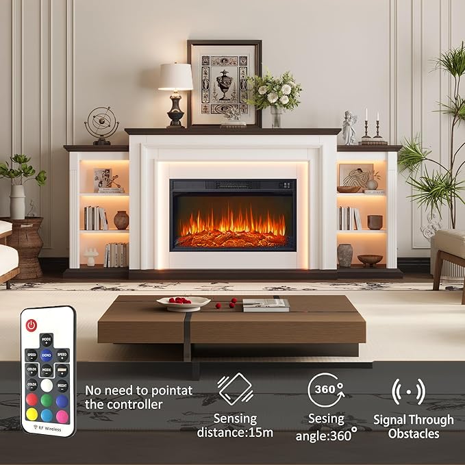 80" LED Lights Electric Fireplace