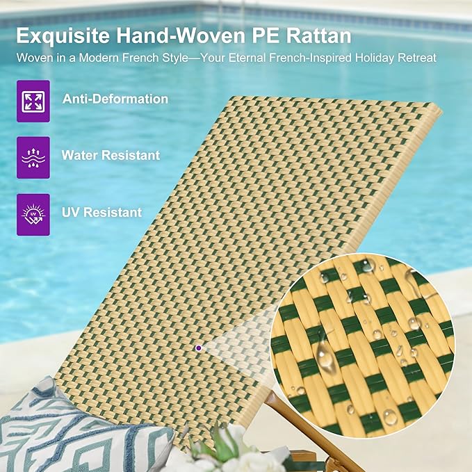 PURPLE LEAF Patio Chaise Lounge French Outdoor Lounger 1 Piece Wood-Grain