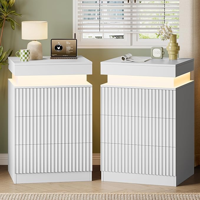 Xixini Fluted Nightstand Set of 2, Night Stand