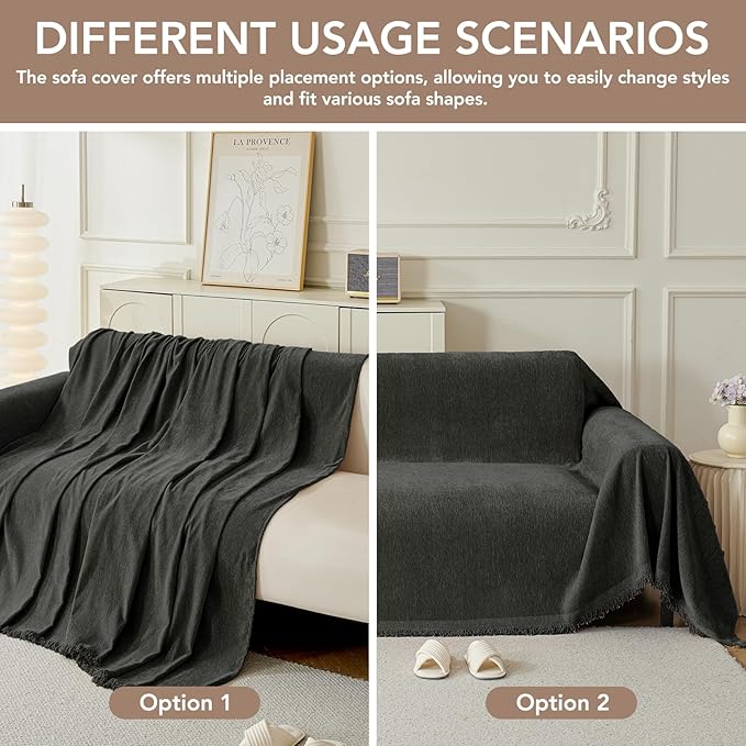 Couch Cover for Dogs, Boho Sofa Covers for 3 Cushion Couch, Chenille Sofa