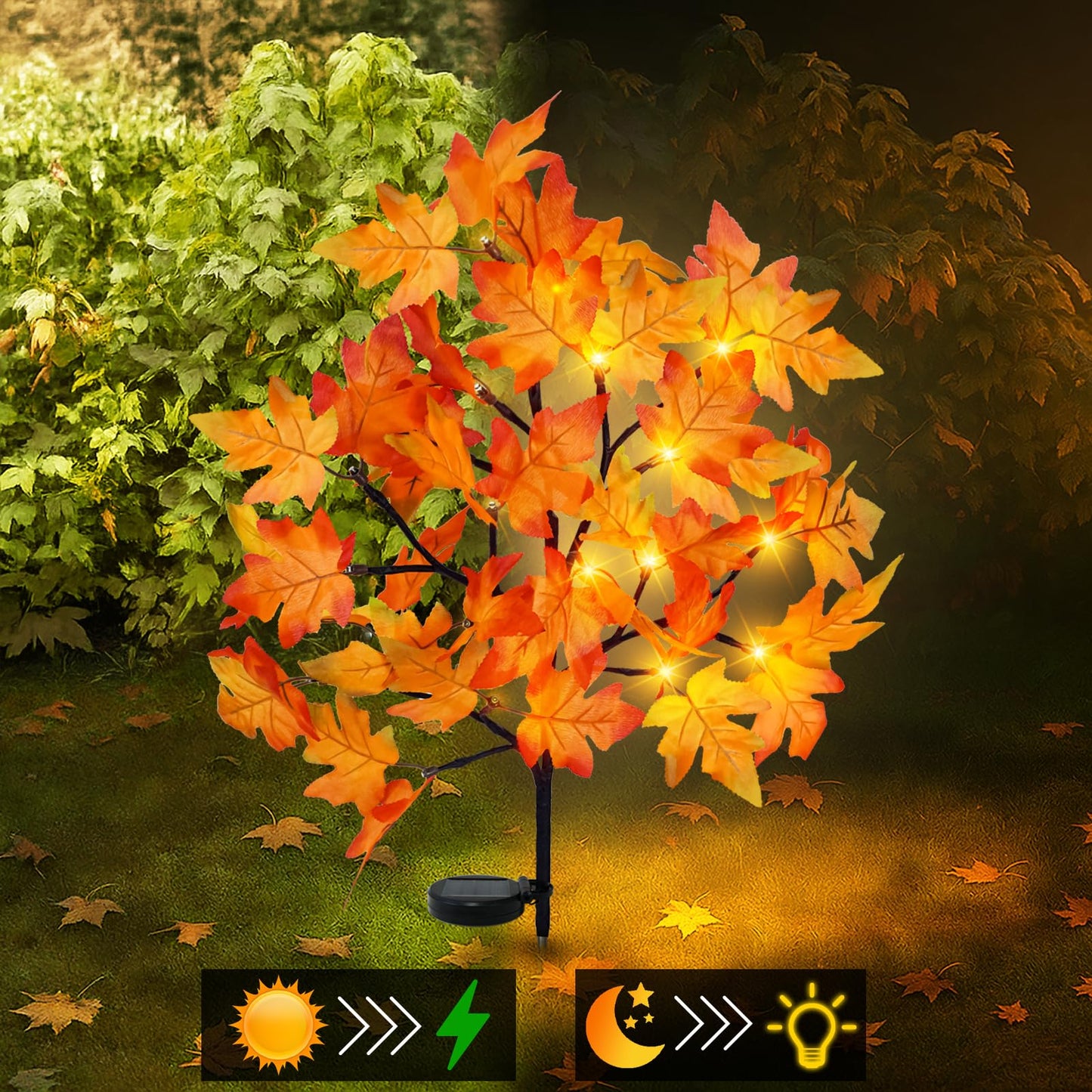 Uieke 2 Pack Solar Fall Lights Outdoor Decorative, 40LED Thanksgiving Lights Fall Solar Stake Lights Outdoor with 8 Modes & Timer, Waterproof Thanksgiving Decorations for Yard Garden