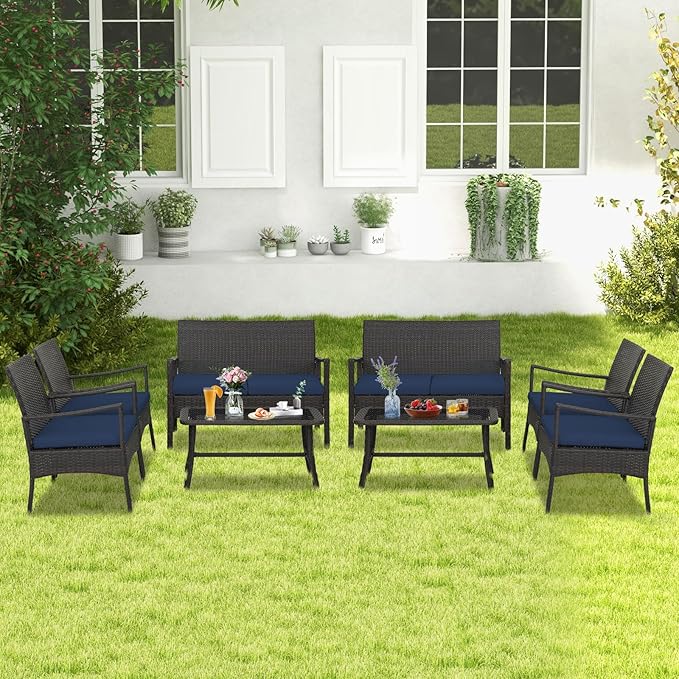 Tangkula 8 Pieces Outdoor Conversation Set, Patio PE Wicker Sofa
