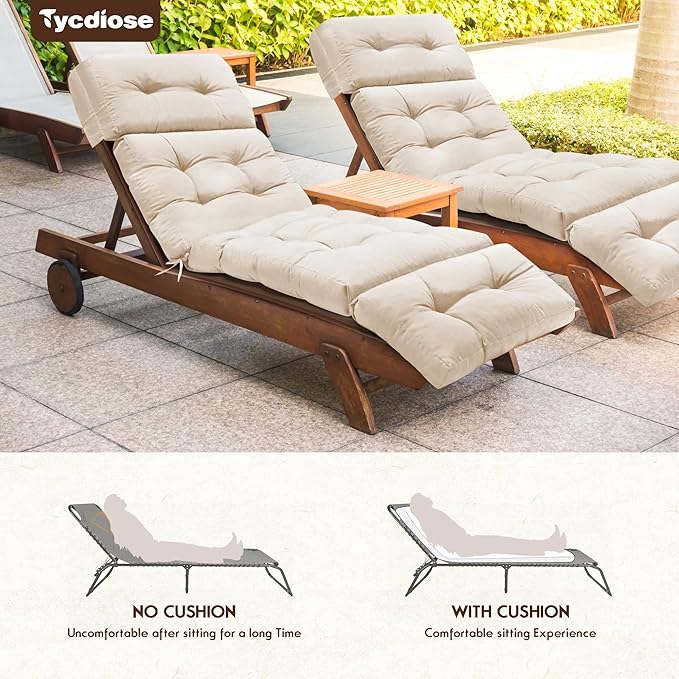 Outdoor Chaise Lounge Chair Cushion Waterproof 74.4 x 22 x 4.7 Inches Memory