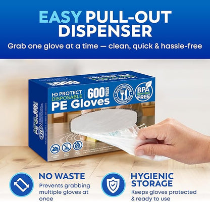 Disposable Food Service Gloves 600 Pack – Food Safe, BPA & Latex-Free HDPE – Food Prep Cryogenic Gloves Disposable, Kitchen Use, Serving & Crafts – Clear, Single-Use, Comfortable Fit