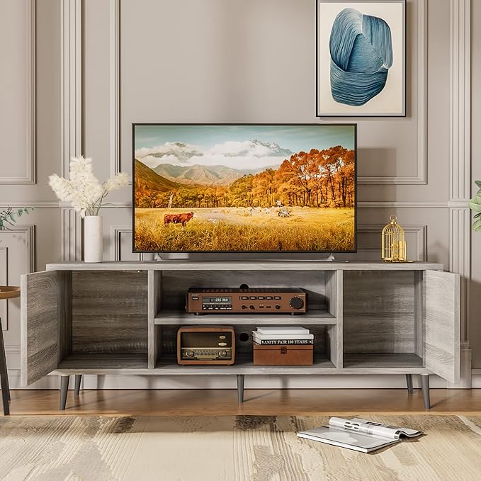 JUMMICO TV Stand for 65 Inch TV, Mid Century Modern TV Stand, Entertainment