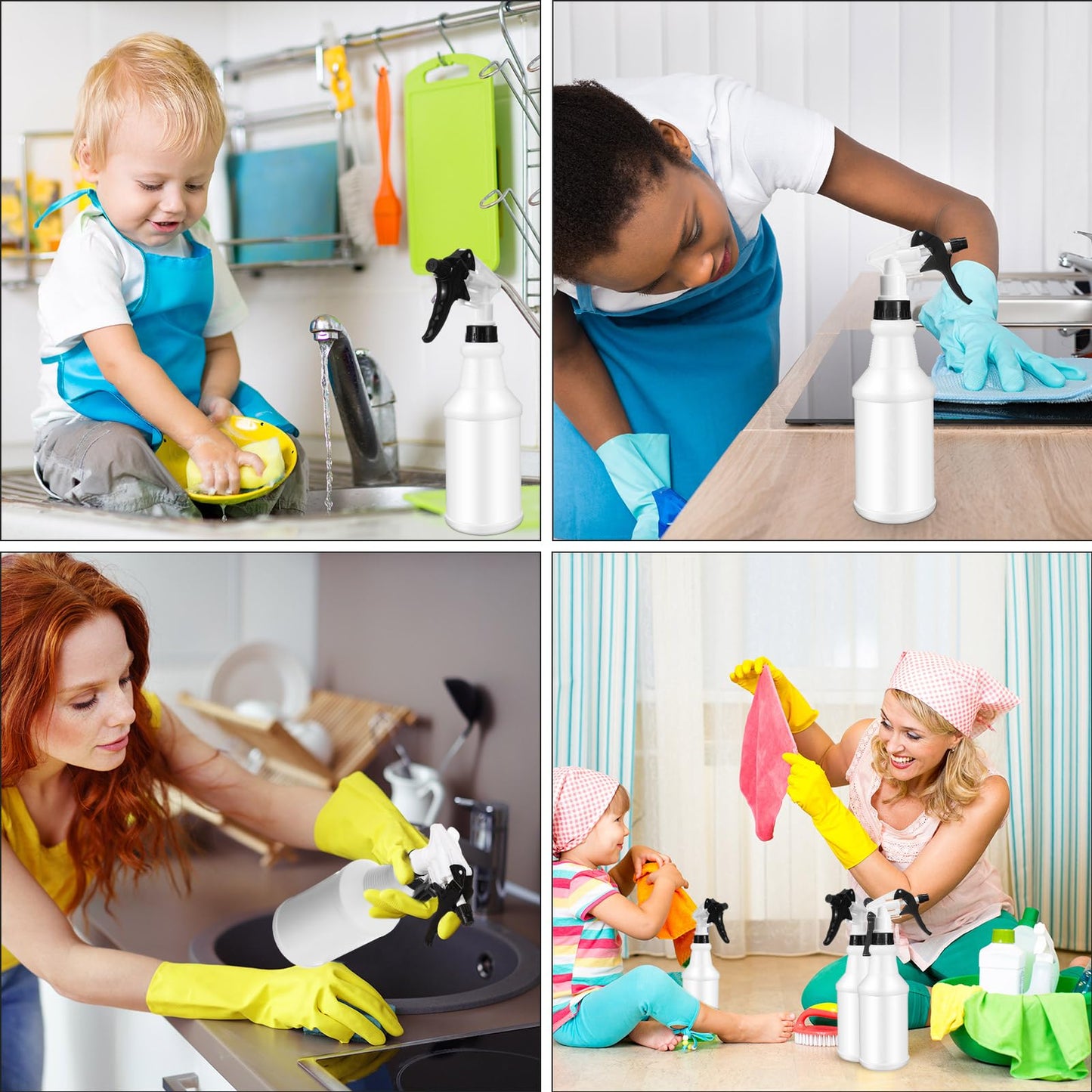 Eccliy 12 Pcs 16 Oz Plastic Spray Bottle, Adjustable Empty Reusable Sprayer for Cleaning, Planting, Water, Bathroom and Kitchen, BBQ, Commercial and Residential (Original,Black&white)