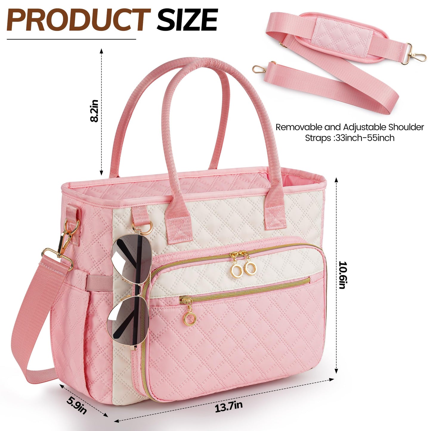 Large Bible Bag with Bible Cover Case for Women，Church Tote Bag Travel Bag Diaper Bag with Shoulder Strap for Teachers, Nurses, Moms, Bible Lovers (Pink)