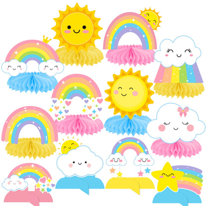 Rainbow Party Honeycomb Centerpieces Rainbow Birthday Party Decorations Cloud Sun Star Rainbow Theme Party Centerpiece Decoration for Rainbow Birthday Party Baby Shower Supplies