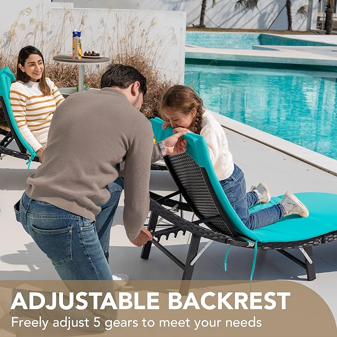 Devoko Patio Chaise Lounge Sets Outdoor Rattan Adjustable Back 3 Pieces