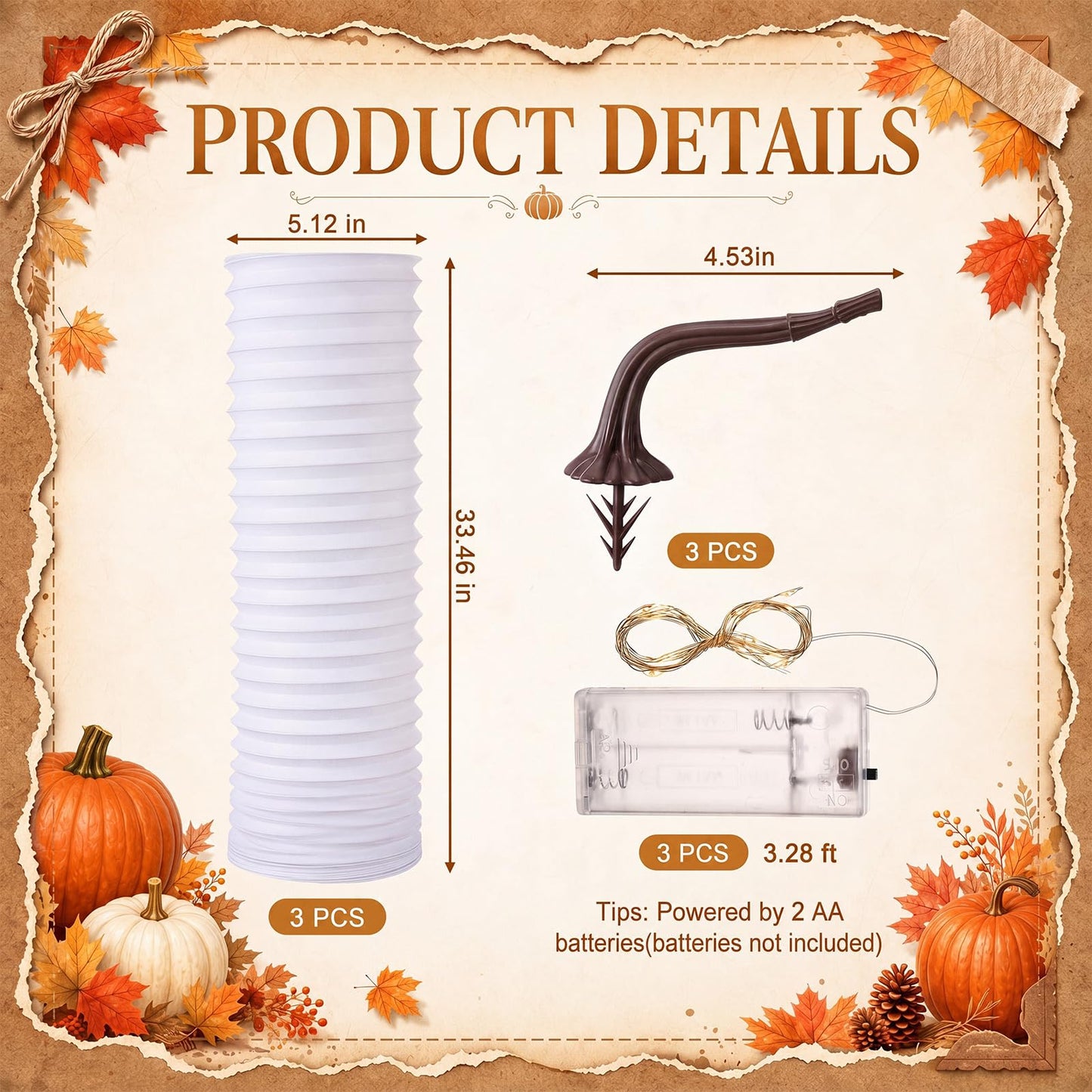 Gerrii 3 Sets Pumpkin Lantern Kit DIY Plastic Pumpkin Hanging Lanterns with String Lights and Artificial Stems Light up Craft Kit for Fall Home Decor Halloween Party Supplies