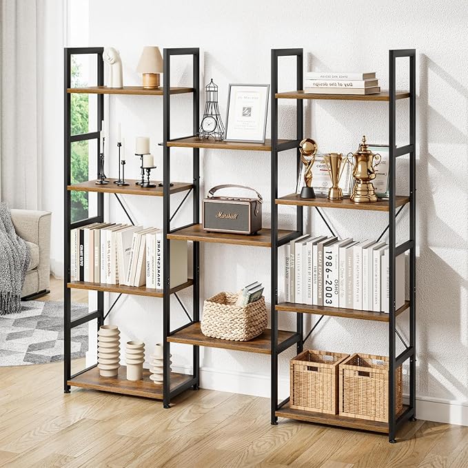 NUMENN Triple Column 4 Tier Bookshelf, Bookcase