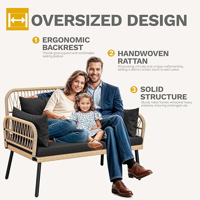 DWVO Outdoor Loveseat, Patio Wicker Furniture Set