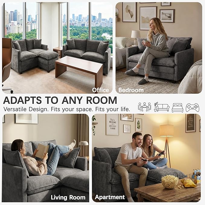 52'' Loveseat Sofa with Ottoman, Cloud Sofa Couch with 27" Deep Seat & 2 Pillows