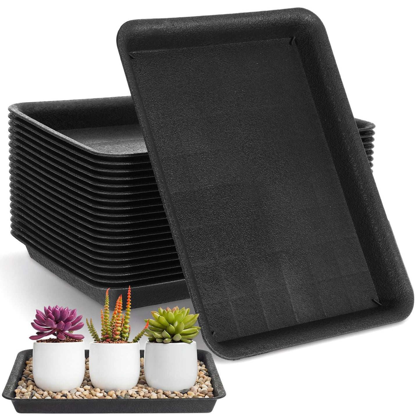 Gejoy 20 Pack 11 Inch Rectangular Plastic Plant Saucers Tray Bulk Heavy Plastic Plant Drip Tray Flower Pot Trays for Indoor Outdoor Anti-Slip Saucer for Garden Potted Water Drips and Soil