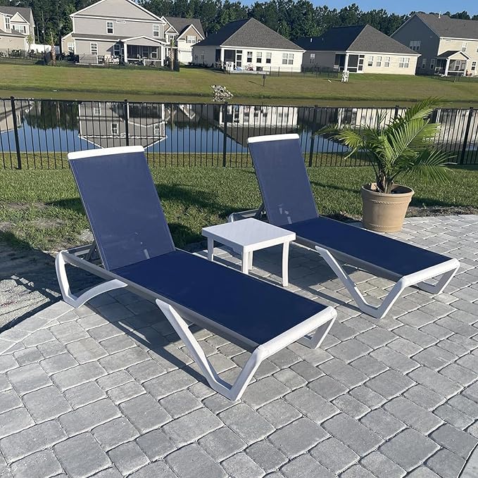 PURPLE LEAF Patio Chaise Lounge Chair Set of 3 Outside Aluminum Plastic