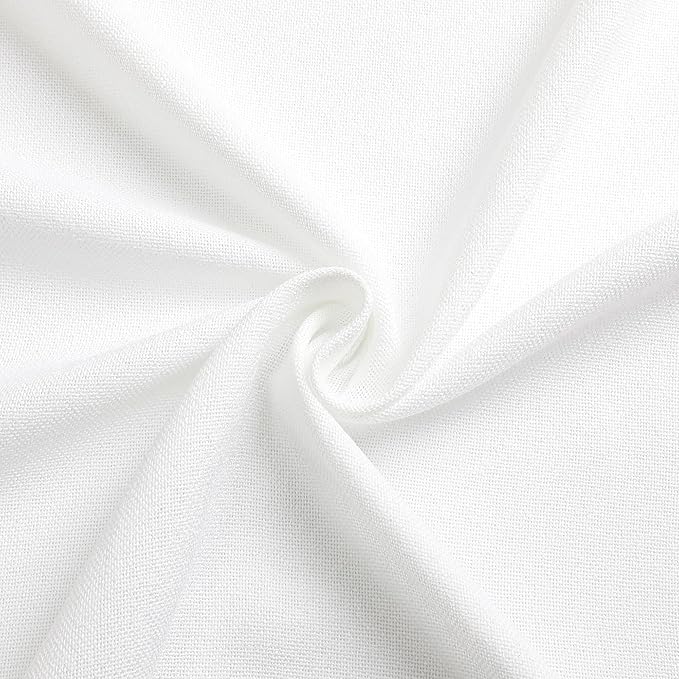 Tollpiz Short Linen Curtains Living Room Rod Pocket Semi Sheer Curtain Burlap Light Filtering Thick Linen Drapes for Bedroom, 54 x 54 inches Long, White, Set of 2 Panels