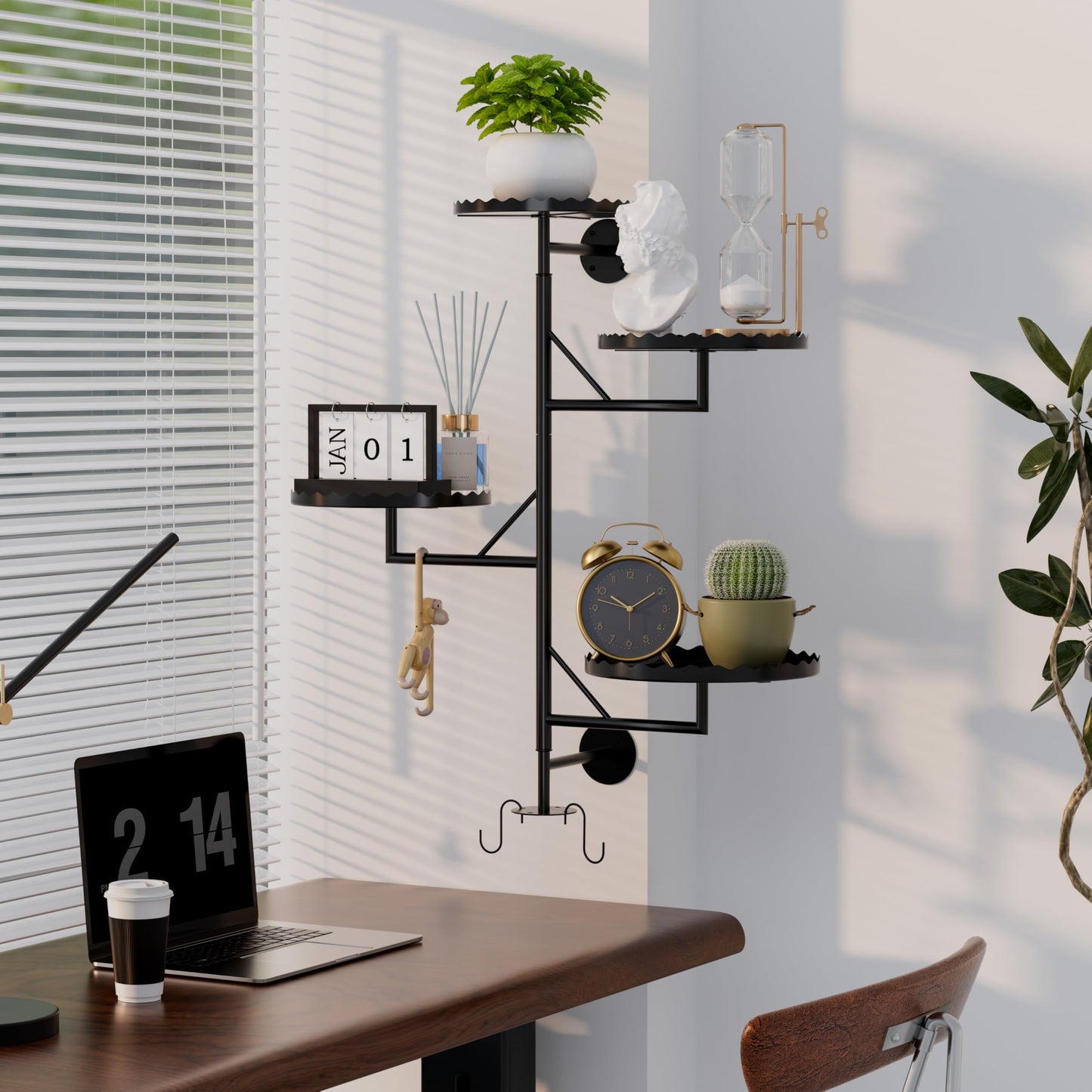 PPN Rotating Wall Plant Shelves Versatile Window Plant Shelf for Indoor Plants Bathroom Living Room Use Wall Planter with Durable Metal Material 4 Pots