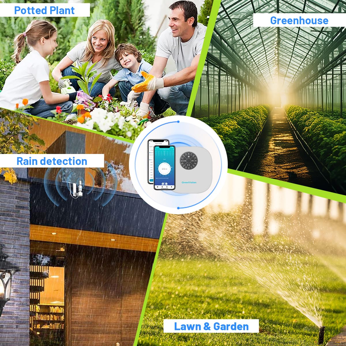 Smart Sprinkler Controller Pro，12-Zone/Station Irrigation System(with Water Pump and Rain Sensor Connection Interface)，GreenVation 2.4G/5GHz WiFi Water Timer for Outdoor Garden/Yard/Lawns (12 Zone)