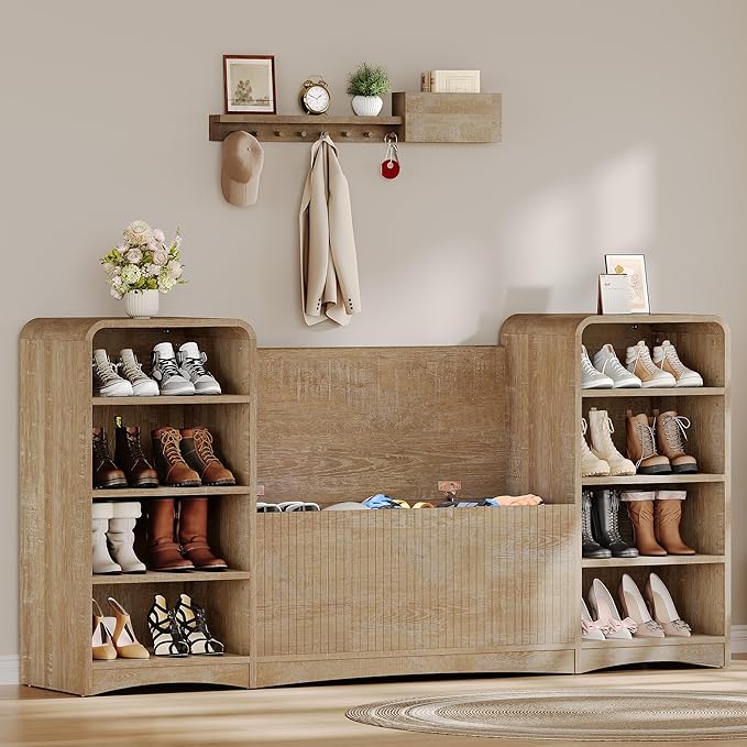 Shoe Cabinet with Bench, U-Shaped Shoe Storage Bench, Tall Shoes Cabinet with