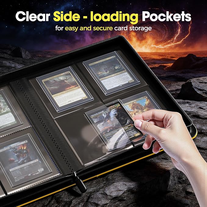 ProCase 4 Pocket Top Loader Binder, Holding 144 Cards in 3"x4" Toploaders, Side Loading Small Book Folder with Clear Window for Pokemon, Trading, Sports Cards Collection TCG, MTG -Yellow