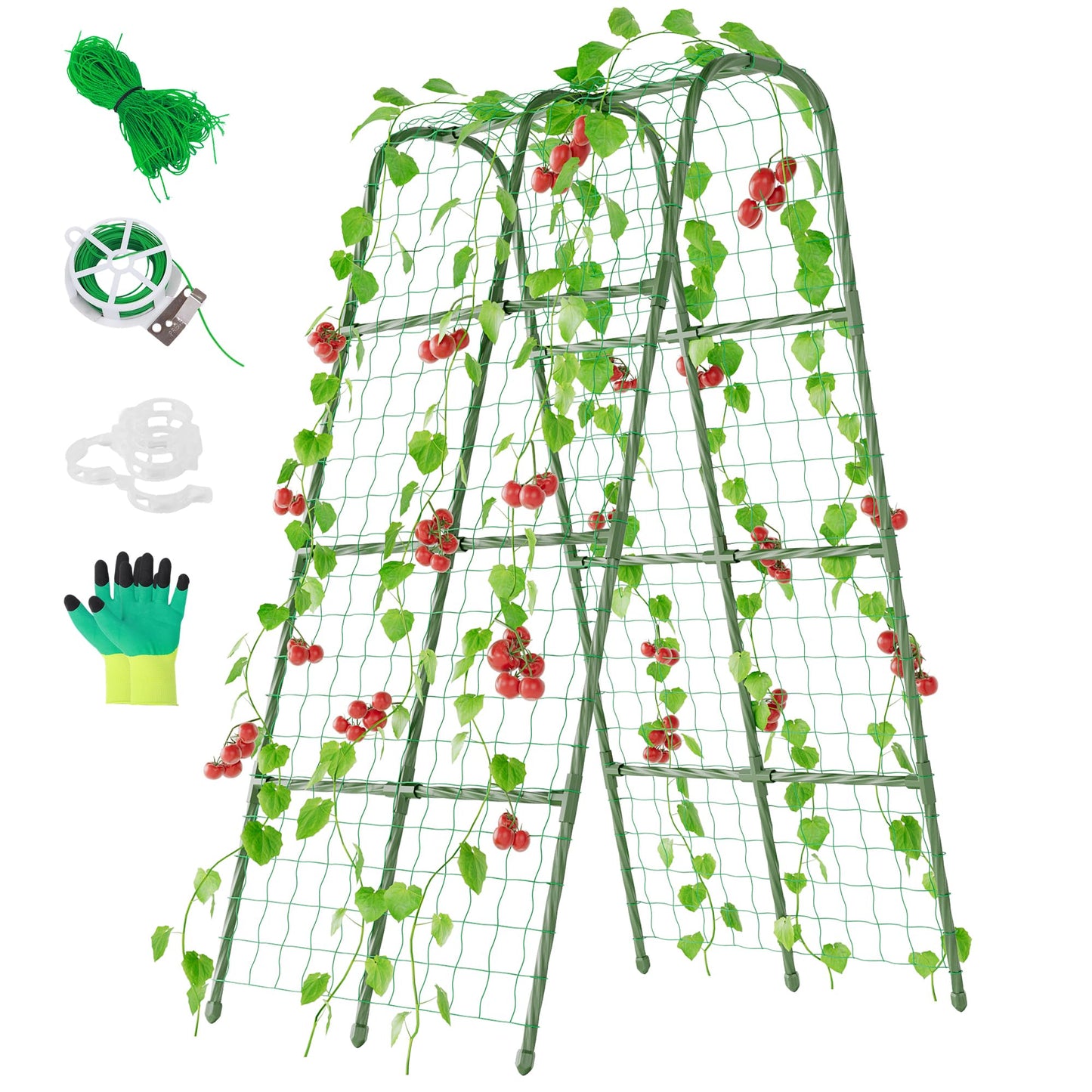 Miory Cucumber Trellis, 63" Tall U-Shape Trellis for Raised Bed, Garden Arch Trellis for Climbing Plants Outdoor, Plant Support for Vines, Steel with PE Coated (32" Lx32 Wx63 H)
