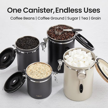 Veken Coffee Canister, 39OZ Large, Gifts For Women,Airtight Stainless Steel Food Storage Container for 2.2lbs Coffee Beans,Ground, Sugar, Tea, Flour, Cereal, Kitchen Bar Accessories,Scoop, Gift, Cream